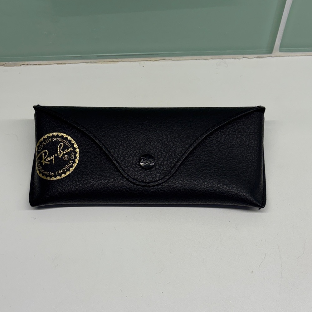 Ray-Ban Black Leather Sunglass Pouch with Gold Logo